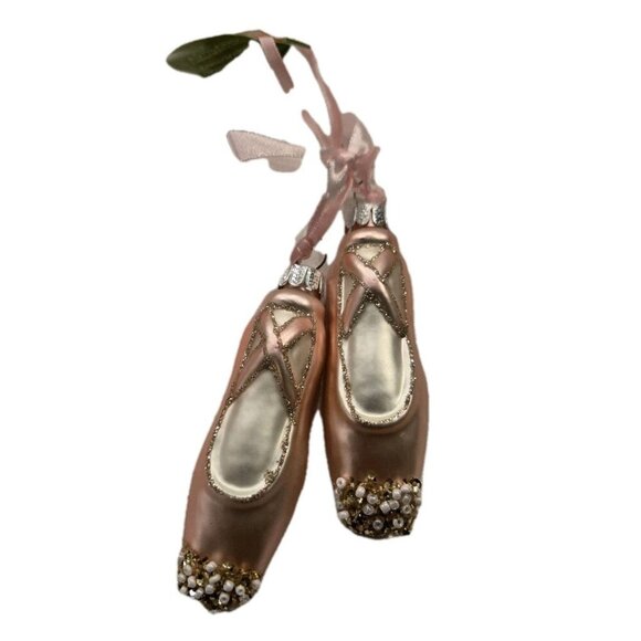 New Pink / Gold Ballet Slippers Glass Pointe Shoes Christmas Tree Ornament Decor - Picture 3 of 3